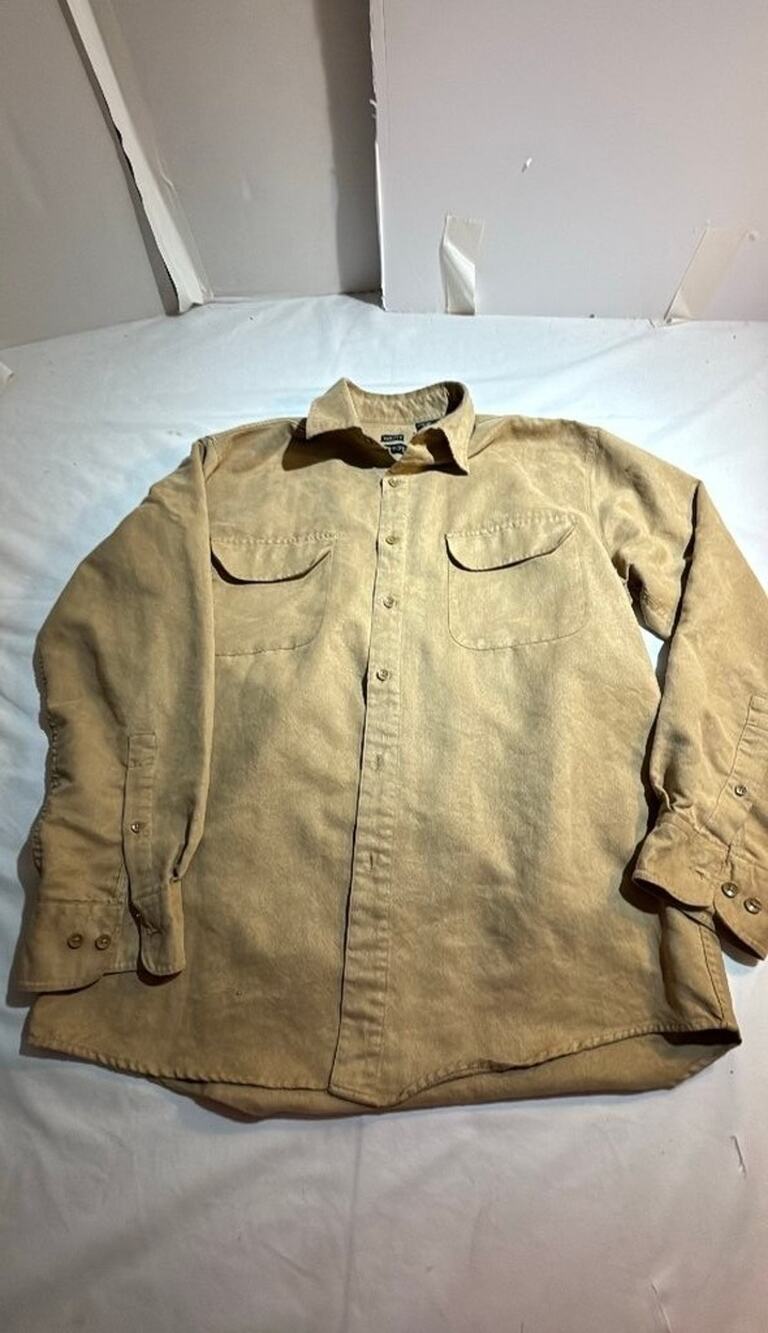 George Sueded Tan Button-Up Shirt Sz Medium 38/40
